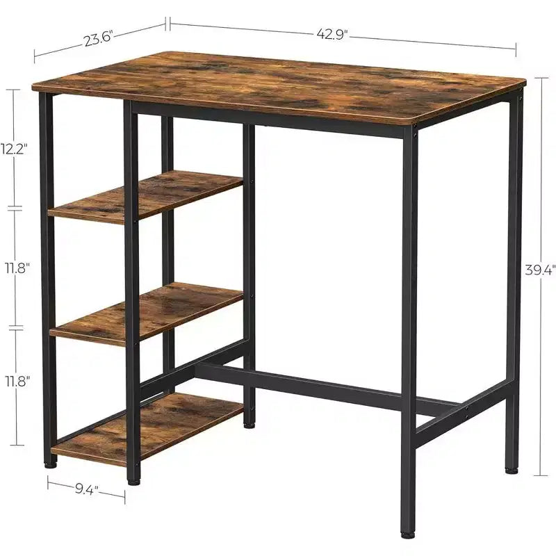 Table de bar avec cadre métallique robuste, montage facile, design industriel, 60 x 109 x 100 cm, marron rustique