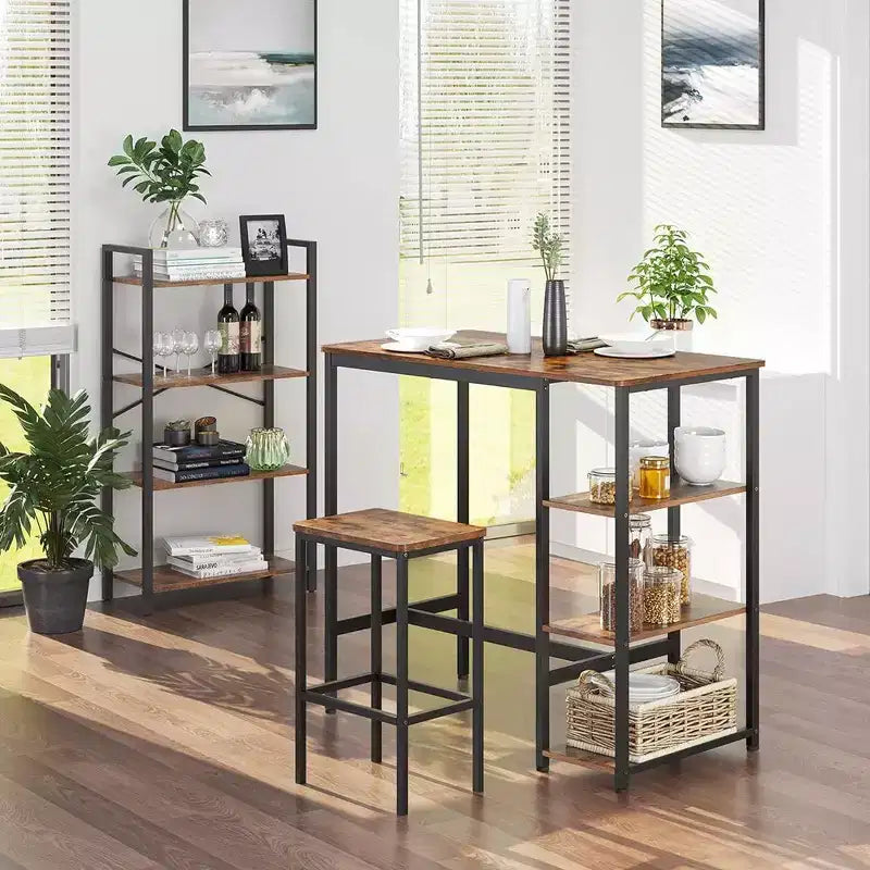 Table de bar avec cadre métallique robuste, montage facile, design industriel, 60 x 109 x 100 cm, marron rustique