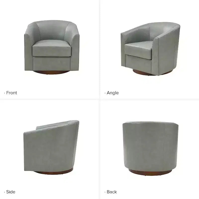 Fauteuil pivotant à 360 degrés en cuir véritable avec piètement en bois massif