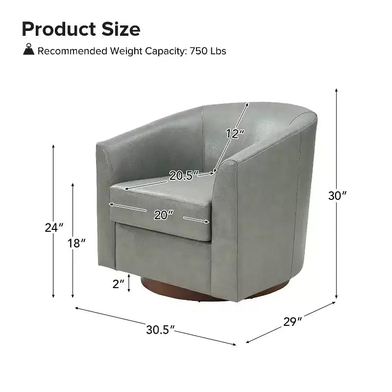 Fauteuil pivotant à 360 degrés en cuir véritable avec piètement en bois massif