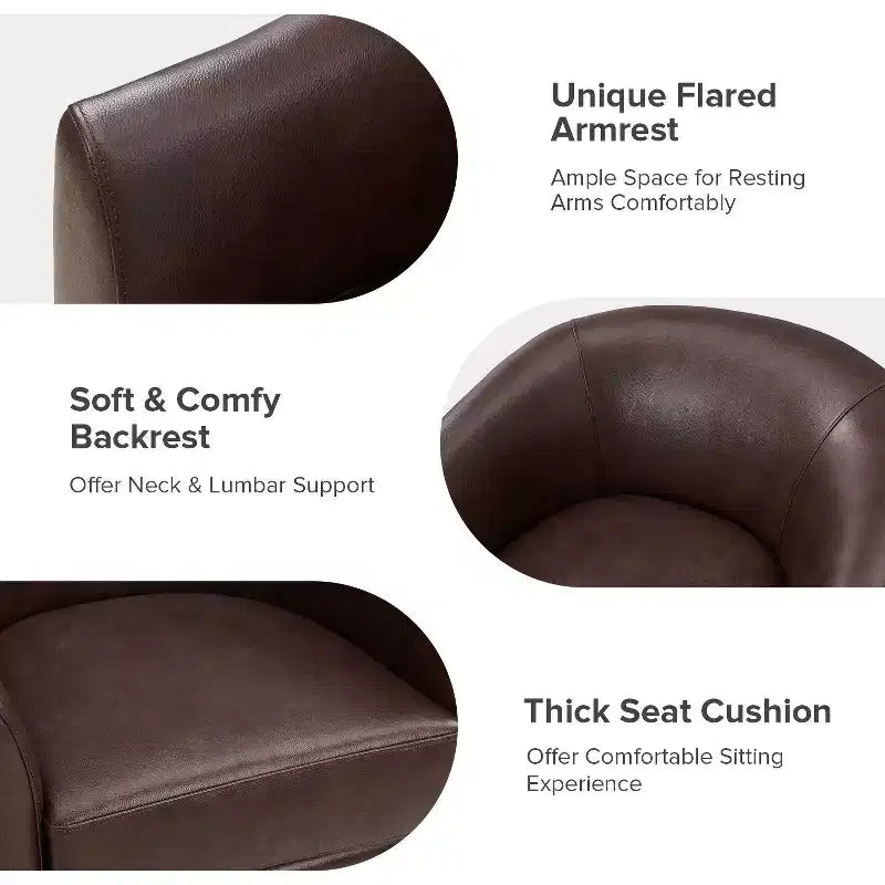 Fauteuil pivotant à 360 degrés en cuir véritable avec piètement en bois massif