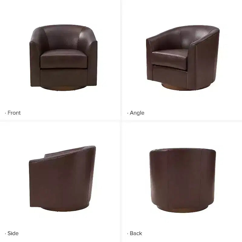 Fauteuil pivotant à 360 degrés en cuir véritable avec piètement en bois massif
