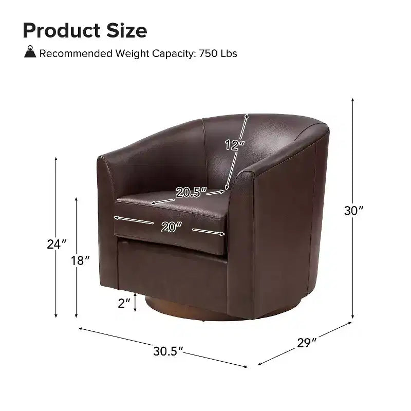 Fauteuil pivotant à 360 degrés en cuir véritable avec piètement en bois massif