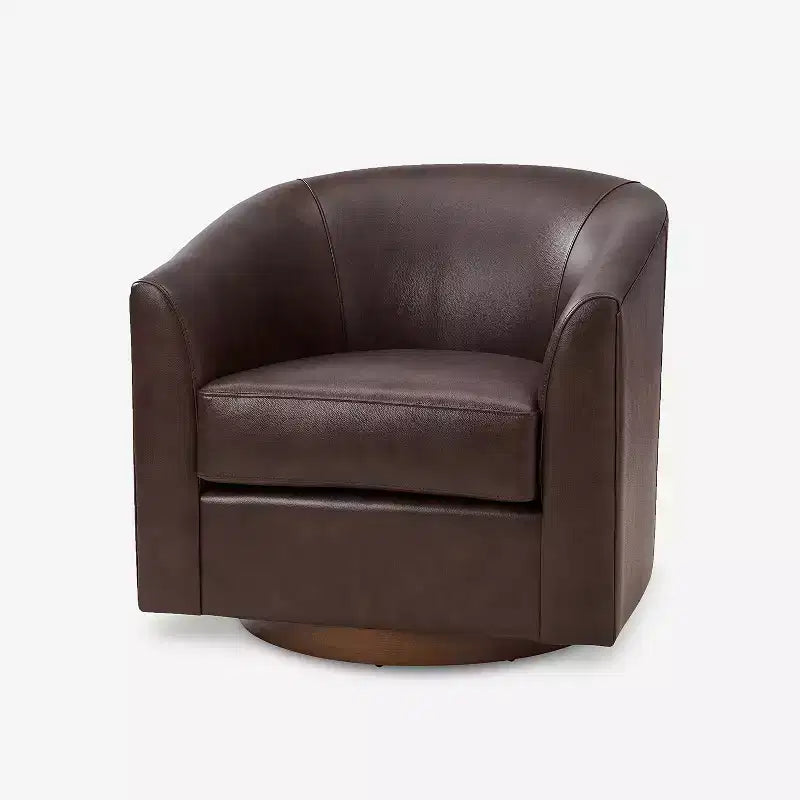Fauteuil pivotant à 360 degrés en cuir véritable avec piètement en bois massif