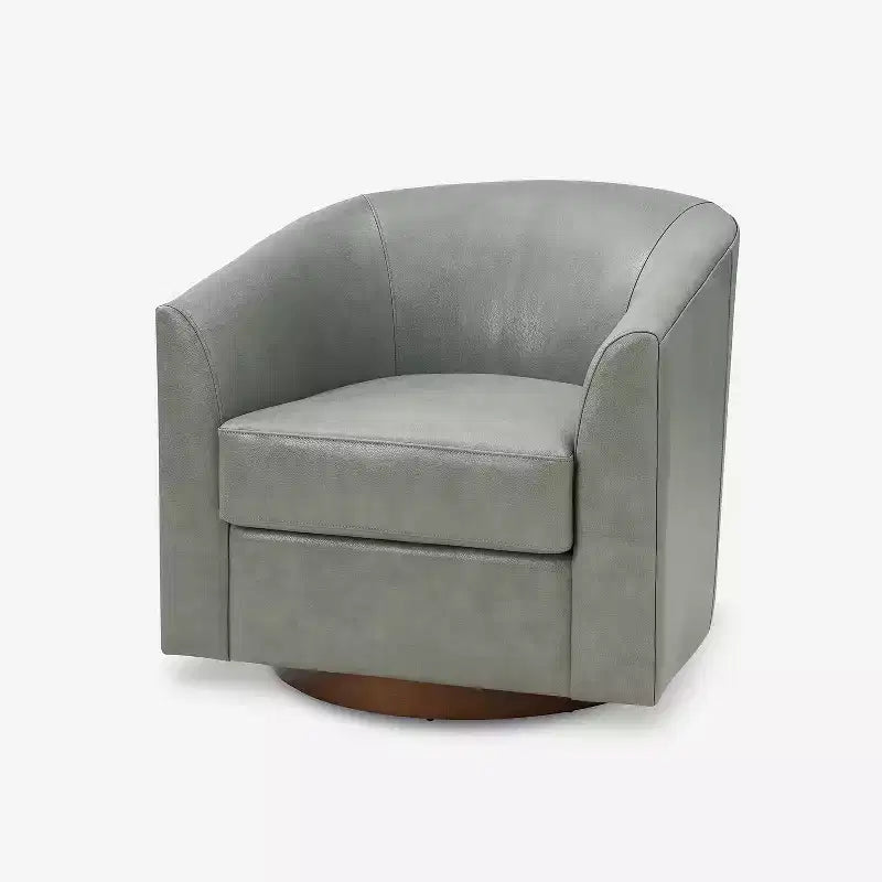 Fauteuil pivotant à 360 degrés en cuir véritable avec piètement en bois massif
