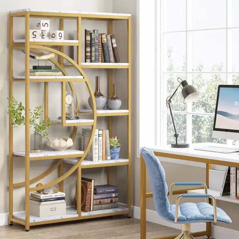 Bibliothèque à 5 niveaux avec 9 étagères de rangement ouvertes