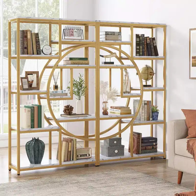 Bibliothèque à 5 niveaux avec 9 étagères de rangement ouvertes