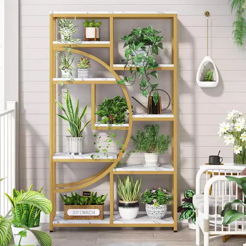 Bibliothèque à 5 niveaux avec 9 étagères de rangement ouvertes