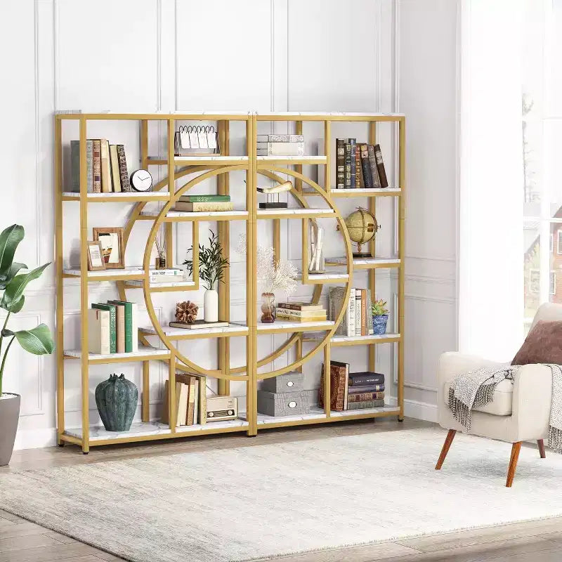 Bibliothèque à 5 niveaux avec 9 étagères de rangement ouvertes