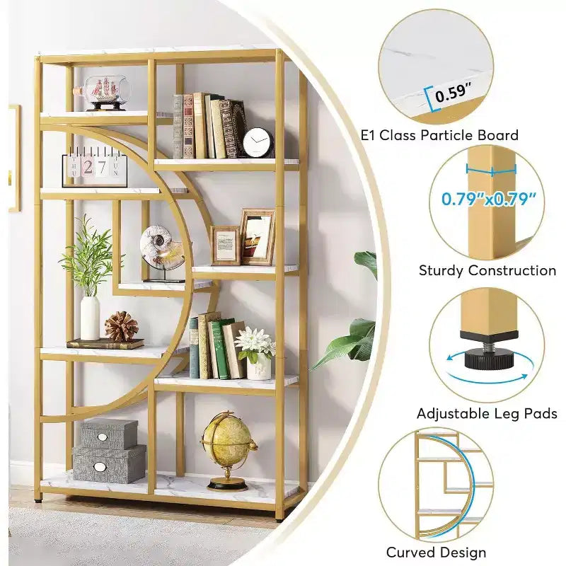 Bibliothèque à 5 niveaux avec 9 étagères de rangement ouvertes