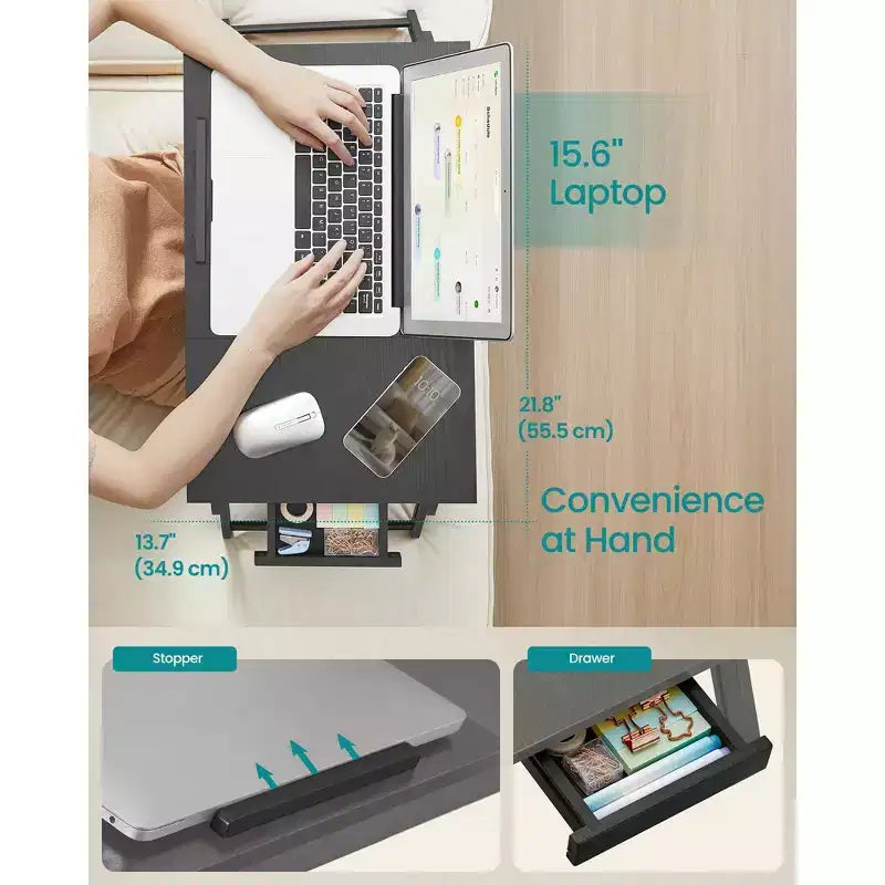 Plateau de lit pour ordinateur portable et petit-déjeuner avec dessus inclinable réglable