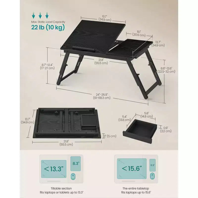 Plateau de lit pour ordinateur portable et petit-déjeuner avec dessus inclinable réglable