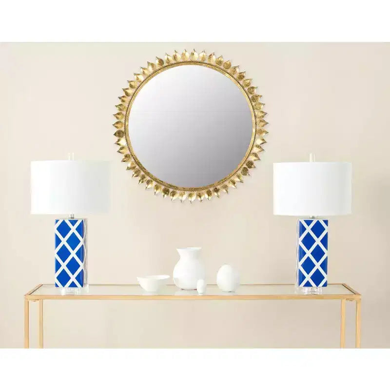 Miroir Soleil Couronne Feuille - Or antique