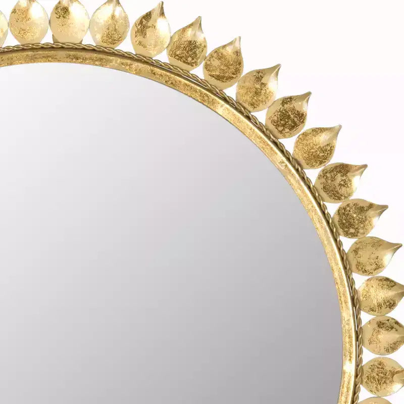 Miroir Soleil Couronne Feuille - Or antique