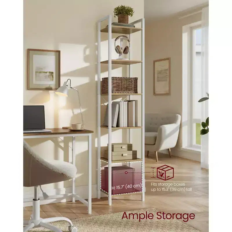 Étagère à 6 niveaux, Grande bibliothèque avec cadre en acier, Étagère profonde pour bureau, salon