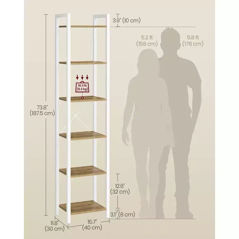 Étagère à 6 niveaux, Grande bibliothèque avec cadre en acier, Étagère profonde pour bureau, salon