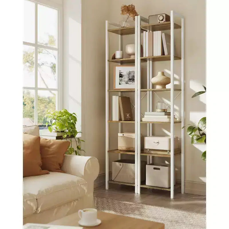 Étagère à 6 niveaux, Grande bibliothèque avec cadre en acier, Étagère profonde pour bureau, salon