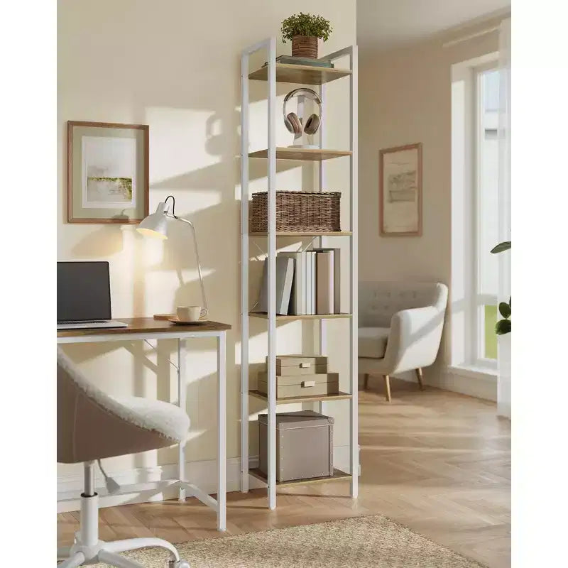 Étagère à 6 niveaux, Grande bibliothèque avec cadre en acier, Étagère profonde pour bureau, salon