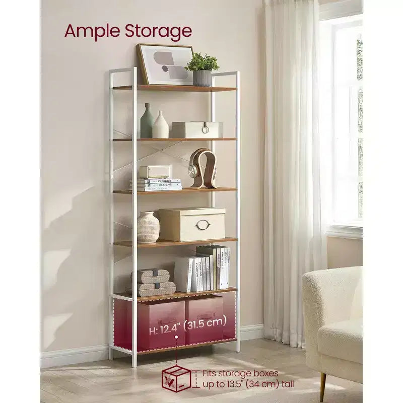 Étagère à 6 niveaux, Grande bibliothèque avec cadre en acier, Étagère profonde pour bureau, salon