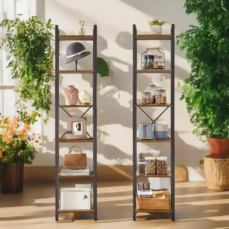 Étagère à 6 niveaux, Grande bibliothèque avec cadre en acier, Étagère profonde pour bureau, salon