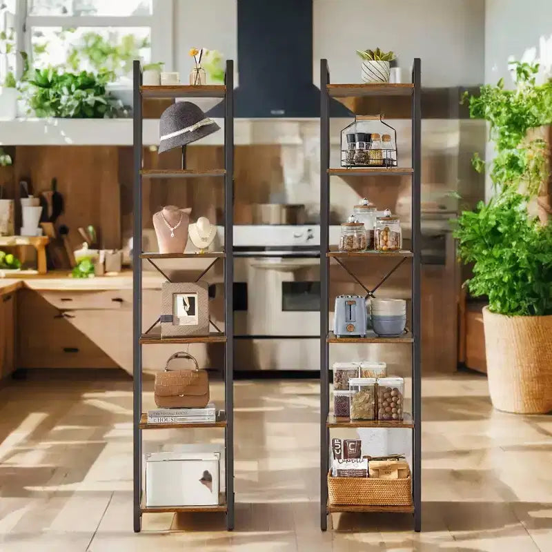 Étagère à 6 niveaux, Grande bibliothèque avec cadre en acier, Étagère profonde pour bureau, salon