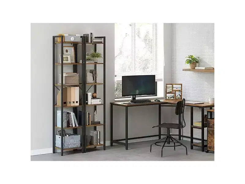 Étagère à 6 niveaux, Grande bibliothèque avec cadre en acier, Étagère profonde pour bureau, salon