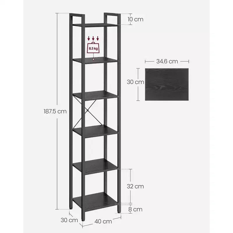 Étagère à 6 niveaux, Grande bibliothèque avec cadre en acier, Étagère profonde pour bureau, salon