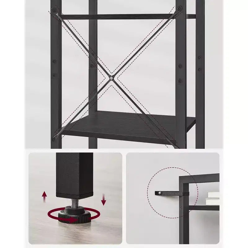 Étagère à 6 niveaux, Grande bibliothèque avec cadre en acier, Étagère profonde pour bureau, salon