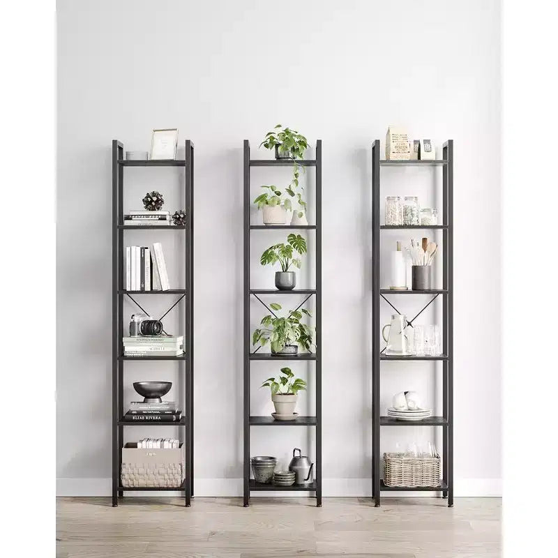 Étagère à 6 niveaux, Grande bibliothèque avec cadre en acier, Étagère profonde pour bureau, salon