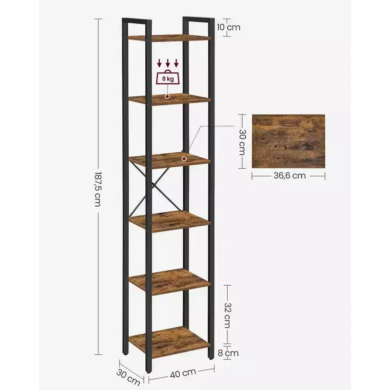 Étagère à 6 niveaux, Grande bibliothèque avec cadre en acier, Étagère profonde pour bureau, salon