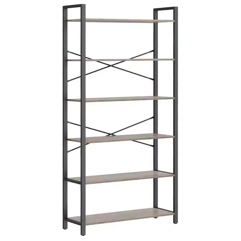 Étagère à 6 niveaux, Grande bibliothèque avec cadre en acier, Étagère profonde pour bureau, salon