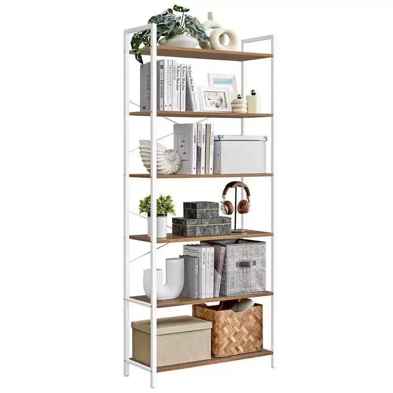 Étagère à 6 niveaux, Grande bibliothèque avec cadre en acier, Étagère profonde pour bureau, salon