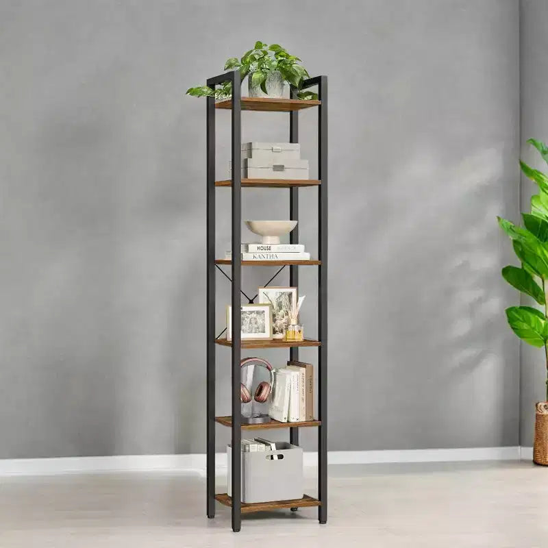 Étagère à 6 niveaux, Grande bibliothèque avec cadre en acier, Étagère profonde pour bureau, salon