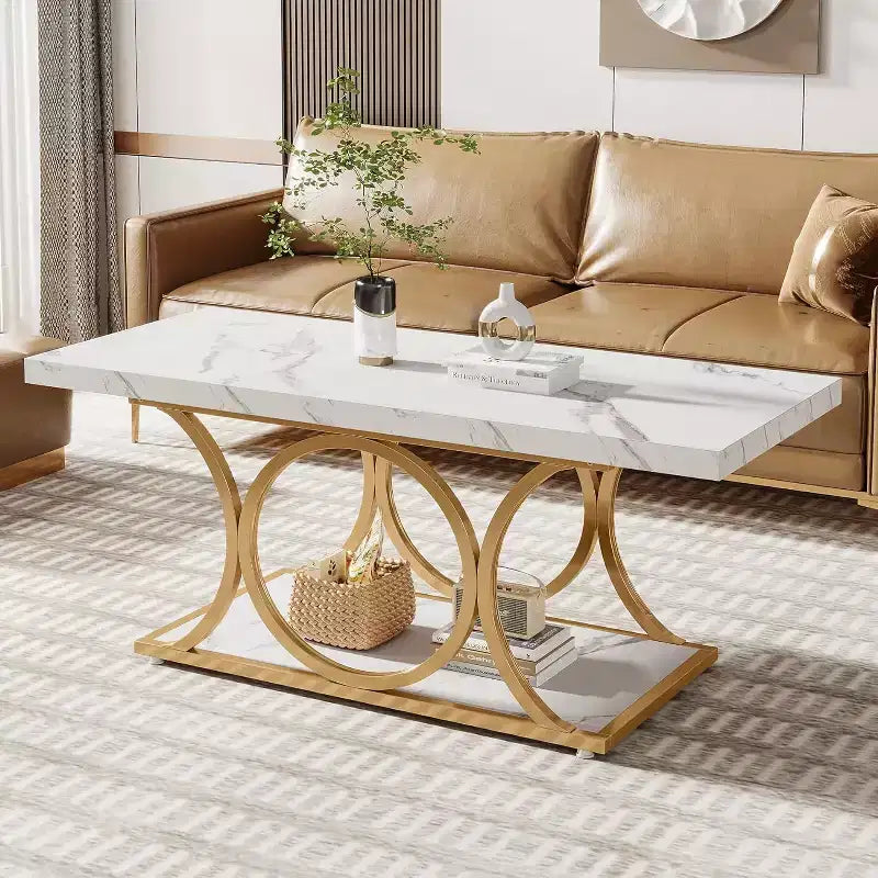 Table basse rectangulaire à 2 niveaux de 47,24 pouces