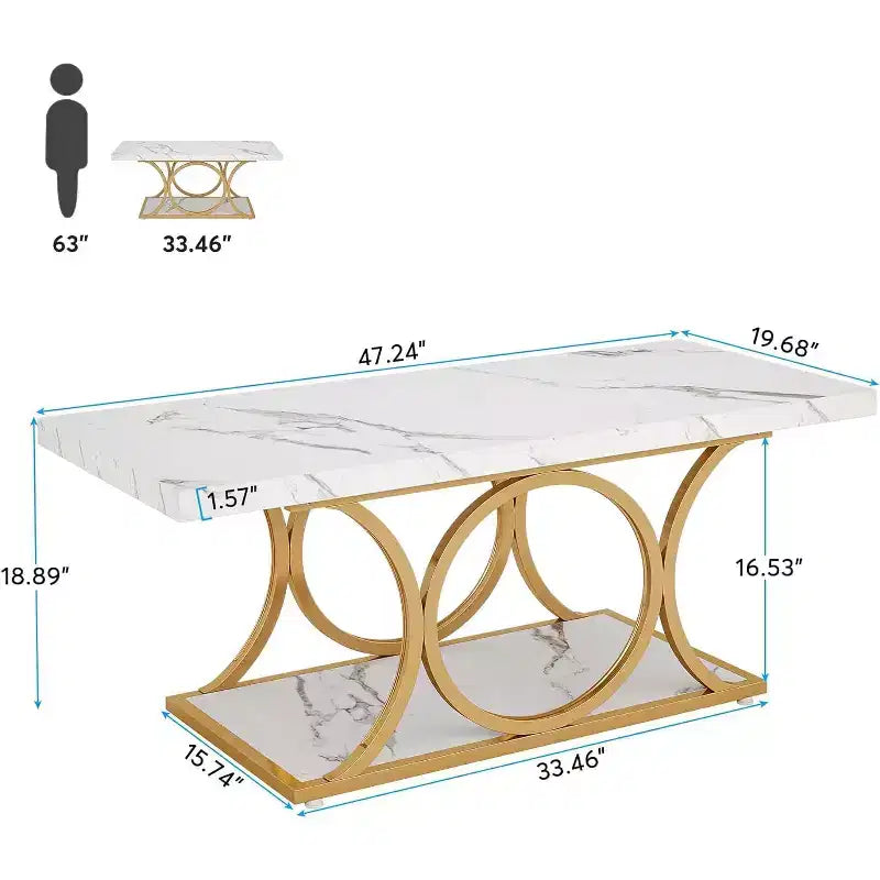 Table basse rectangulaire à 2 niveaux de 47,24 pouces