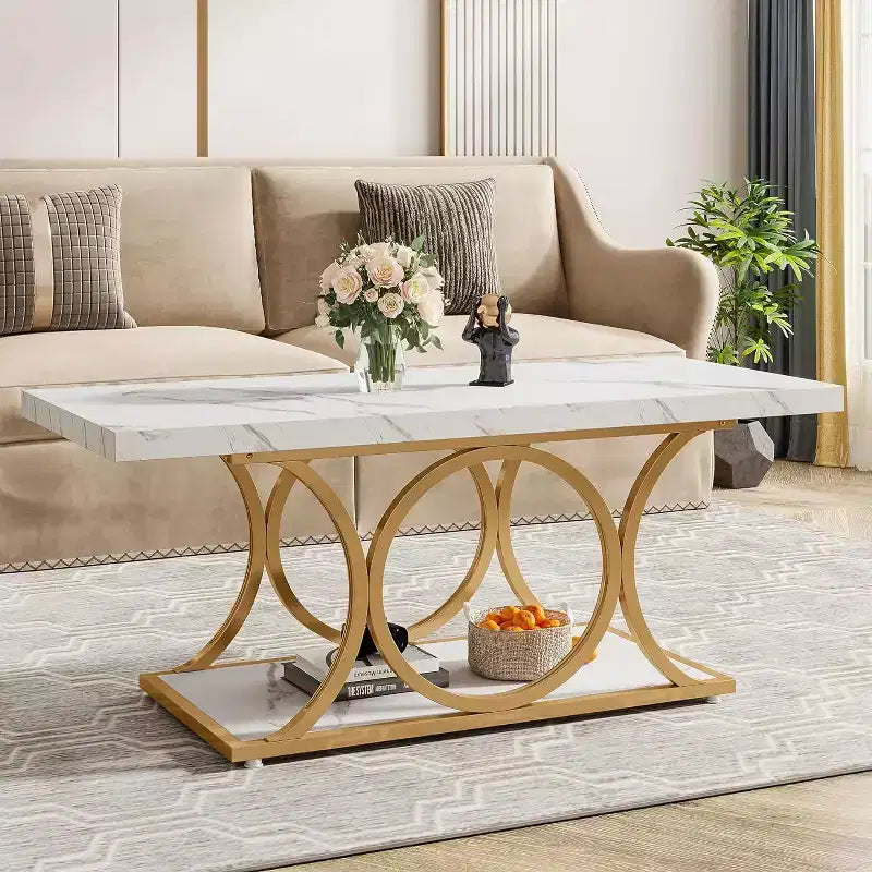 Table basse rectangulaire à 2 niveaux de 47,24 pouces