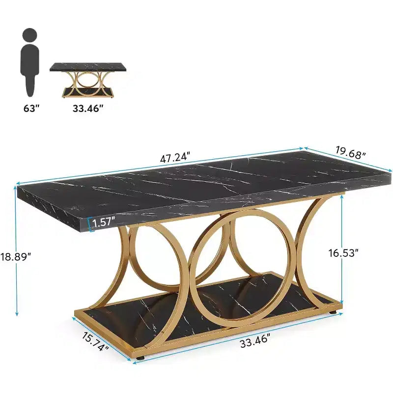 Table basse rectangulaire à 2 niveaux de 47,24 pouces
