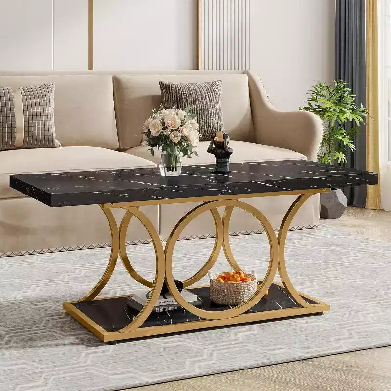 Table basse rectangulaire à 2 niveaux de 47,24 pouces