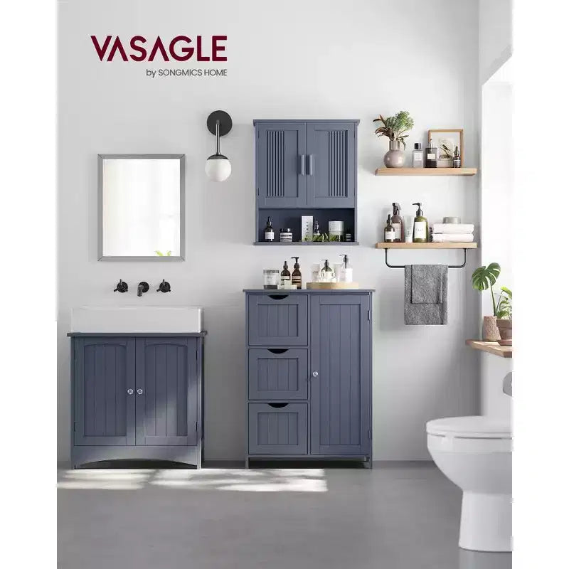 Meuble de rangement au sol pour salle de bain, meuble de salle de bain autoportant, avec 3 grands tiroirs et 1 étagère réglable, 30 x 60 x 81 cm