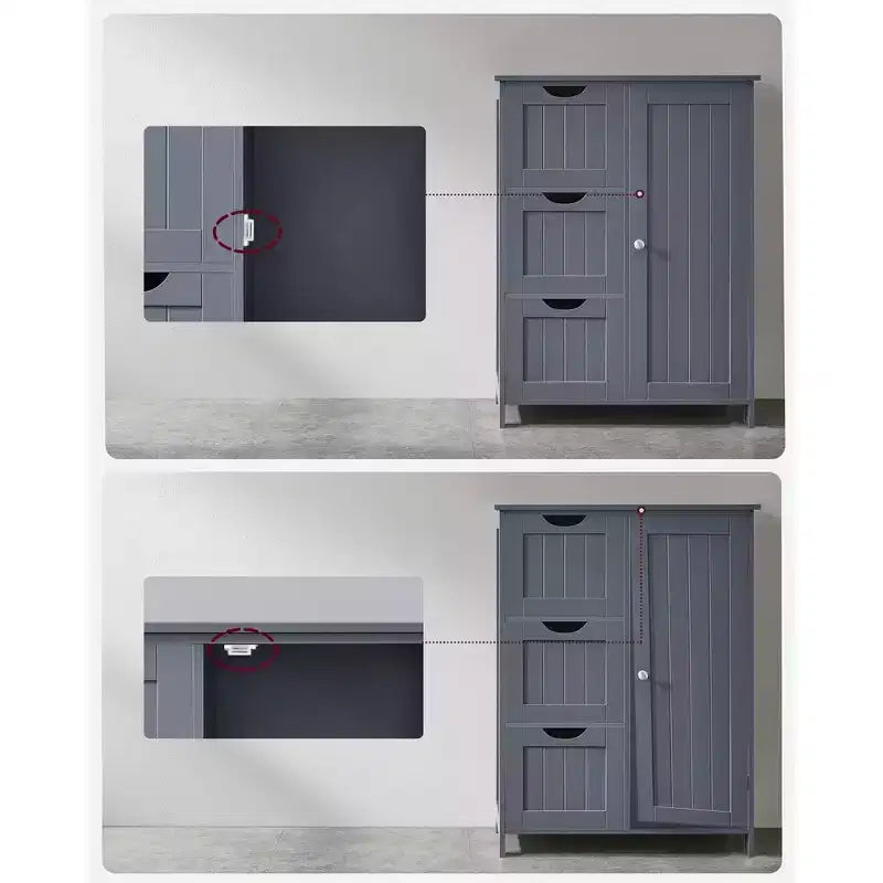 Meuble de rangement au sol pour salle de bain, meuble de salle de bain autoportant, avec 3 grands tiroirs et 1 étagère réglable, 30 x 60 x 81 cm