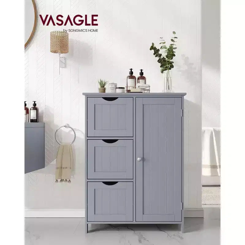Meuble de rangement au sol pour salle de bain, meuble de salle de bain autoportant, avec 3 grands tiroirs et 1 étagère réglable, 30 x 60 x 81 cm