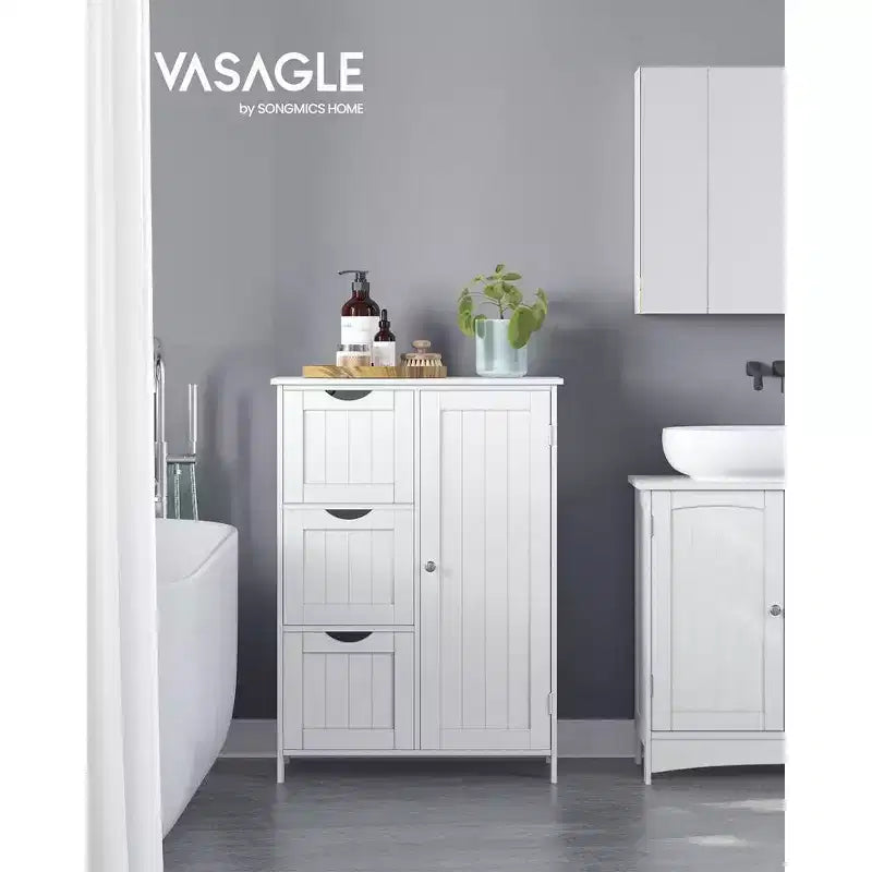 Meuble de rangement au sol pour salle de bain, meuble de salle de bain autoportant, avec 3 grands tiroirs et 1 étagère réglable, 30 x 60 x 81 cm