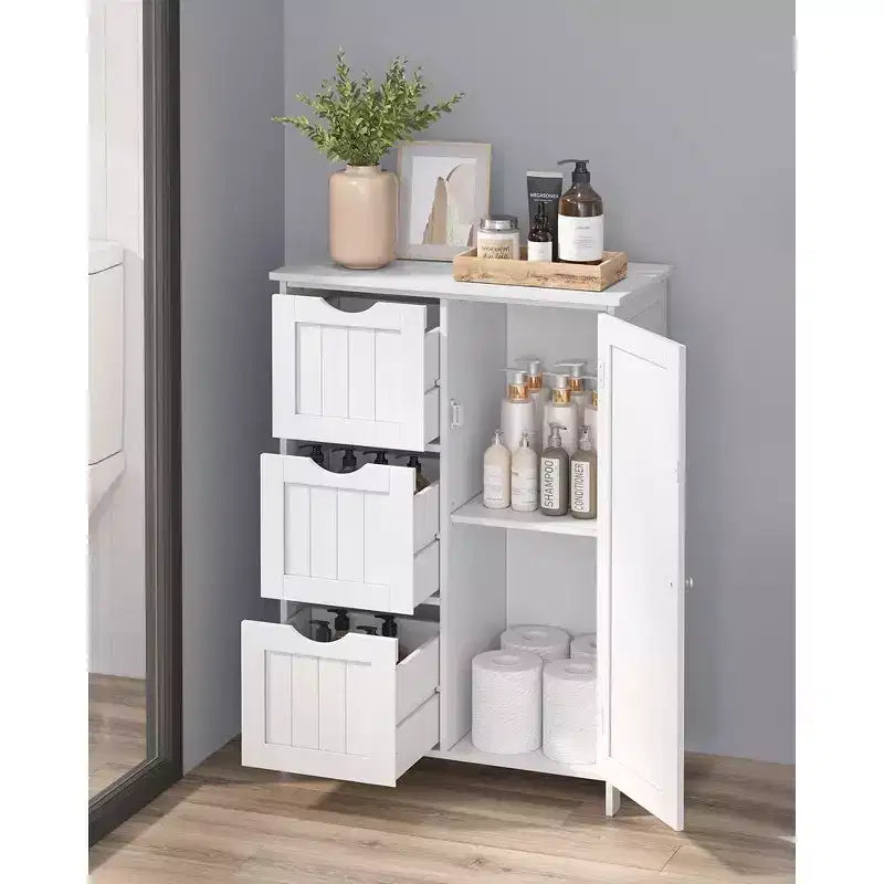 Meuble de rangement au sol pour salle de bain, meuble de salle de bain autoportant, avec 3 grands tiroirs et 1 étagère réglable, 30 x 60 x 81 cm