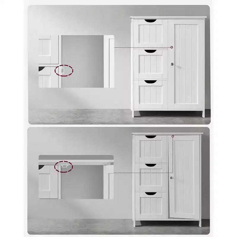 Meuble de rangement au sol pour salle de bain, meuble de salle de bain autoportant, avec 3 grands tiroirs et 1 étagère réglable, 30 x 60 x 81 cm
