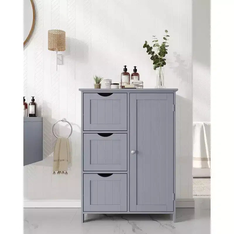 Meuble de rangement au sol pour salle de bain, meuble de salle de bain autoportant, avec 3 grands tiroirs et 1 étagère réglable, 30 x 60 x 81 cm