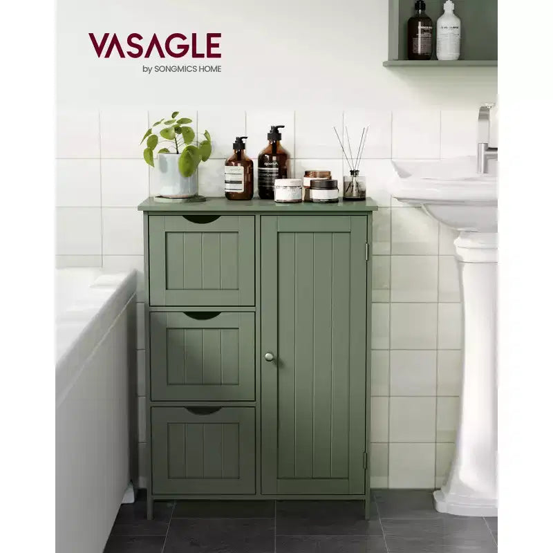 Meuble de rangement au sol pour salle de bain, meuble de salle de bain autoportant, avec 3 grands tiroirs et 1 étagère réglable, 30 x 60 x 81 cm