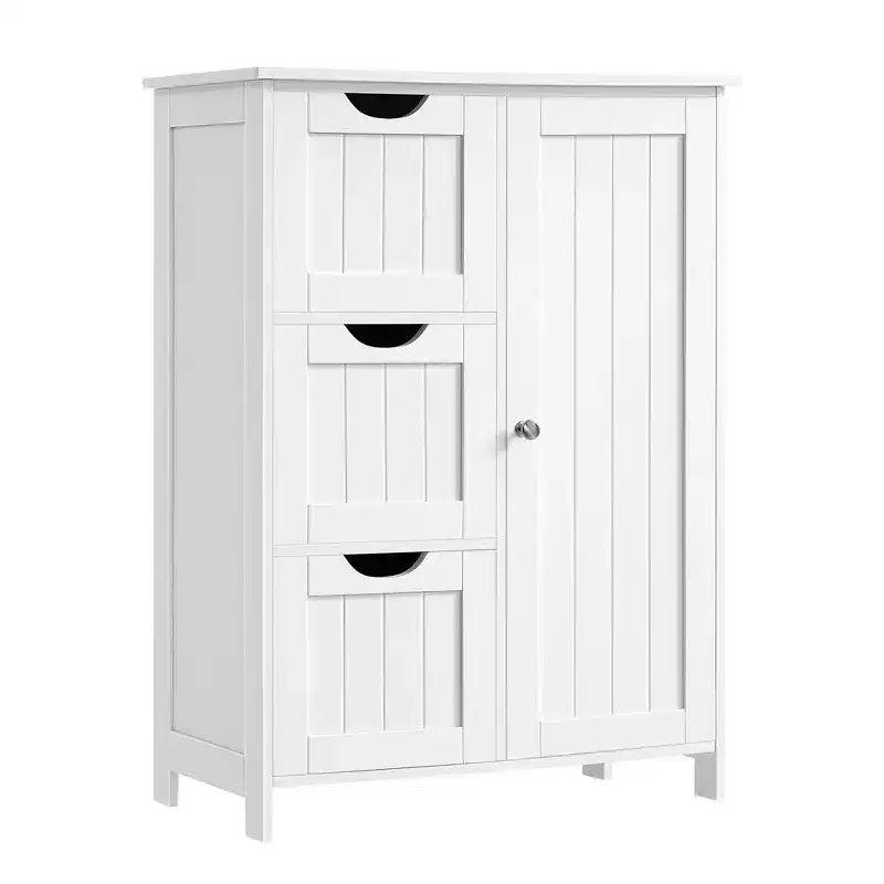Meuble de rangement au sol pour salle de bain, meuble de salle de bain autoportant, avec 3 grands tiroirs et 1 étagère réglable, 30 x 60 x 81 cm