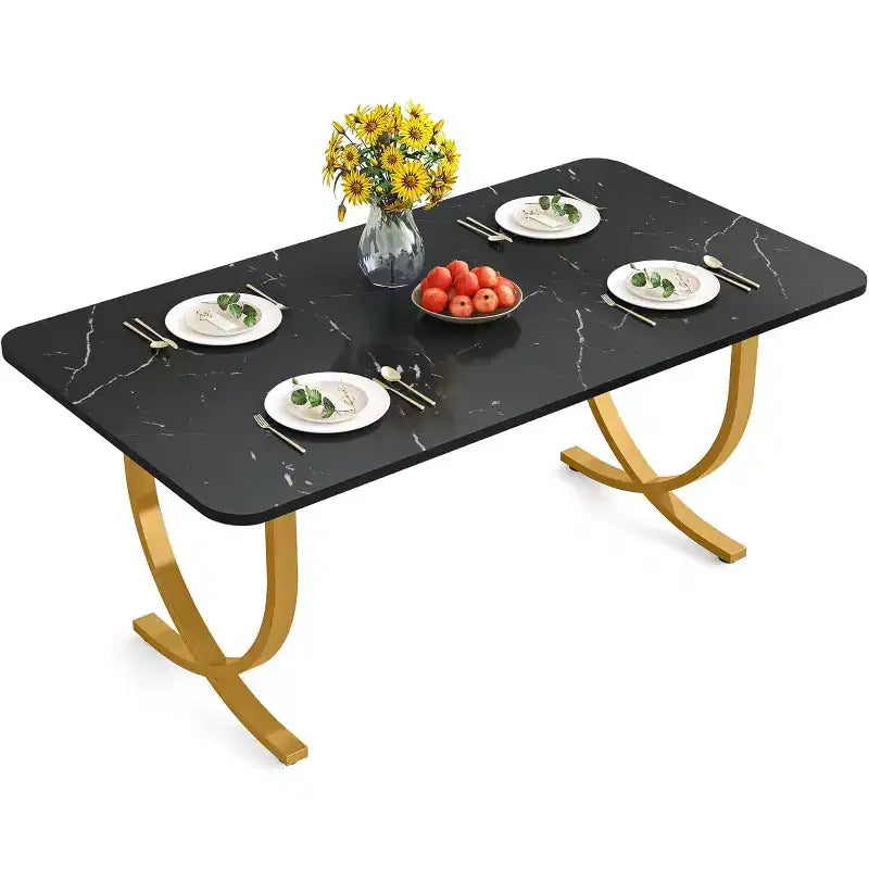 Table de salle à manger de 160 cm pour 4 personnes, Table de cuisine rectangulaire avec pieds en métal