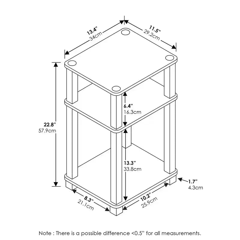 1 TABLE D'APPOINT DE 3 NIVEAUX STYLE INDUSTRIEL POUR SALON ET BUREAU ET ÉTUDE ET CHAMBRE, AMBRE/NOIR