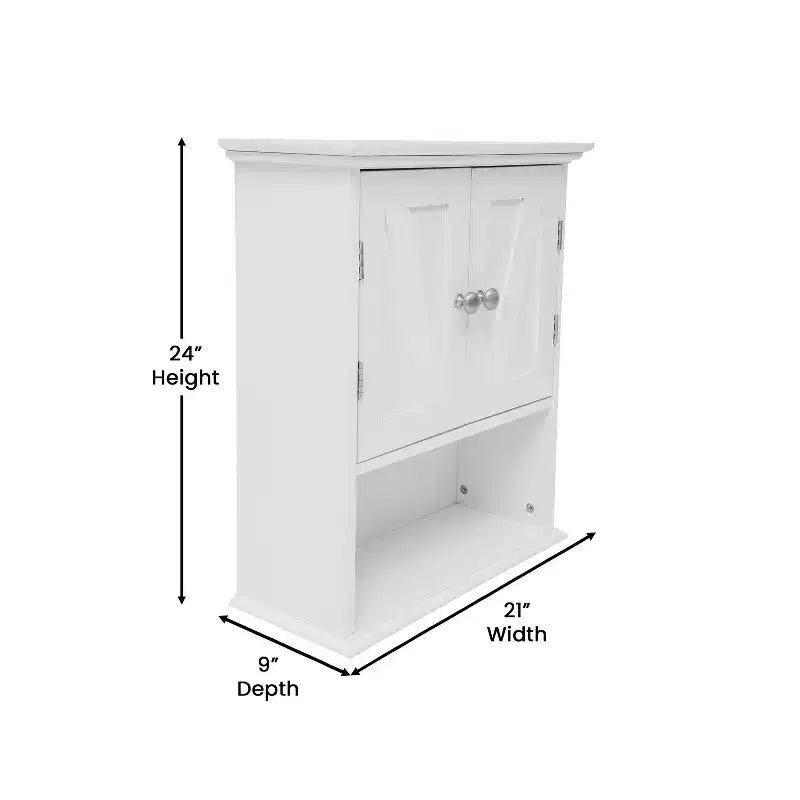 Armoire à pharmacie murale pour salle de bain avec portes à fermeture magnétique, étagère réglable et étagère inférieure ouverte